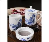 牡丹飛燕素青花三件商務(wù)套裝