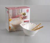 12寸旋邊多功能果碗配竹叉（精致花苑）