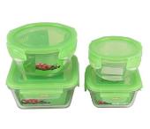 進口康寧扣耐熱玻璃保鮮盒四面鎖扣四件組