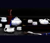 國色天香 青花茶具12件套