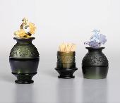 花開(kāi)富貴琉璃牙簽罐（紫/黃）