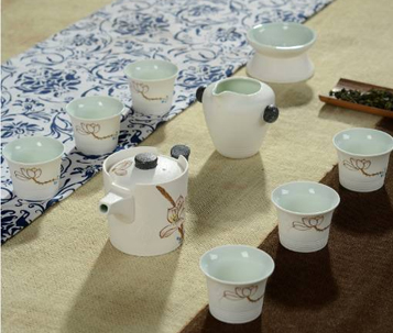 10頭仿手繪荷花茶具套裝