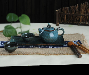 藍(lán)天目釉龍頭壺茶具組