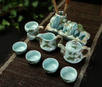 天青釉歲寒松柏茶具